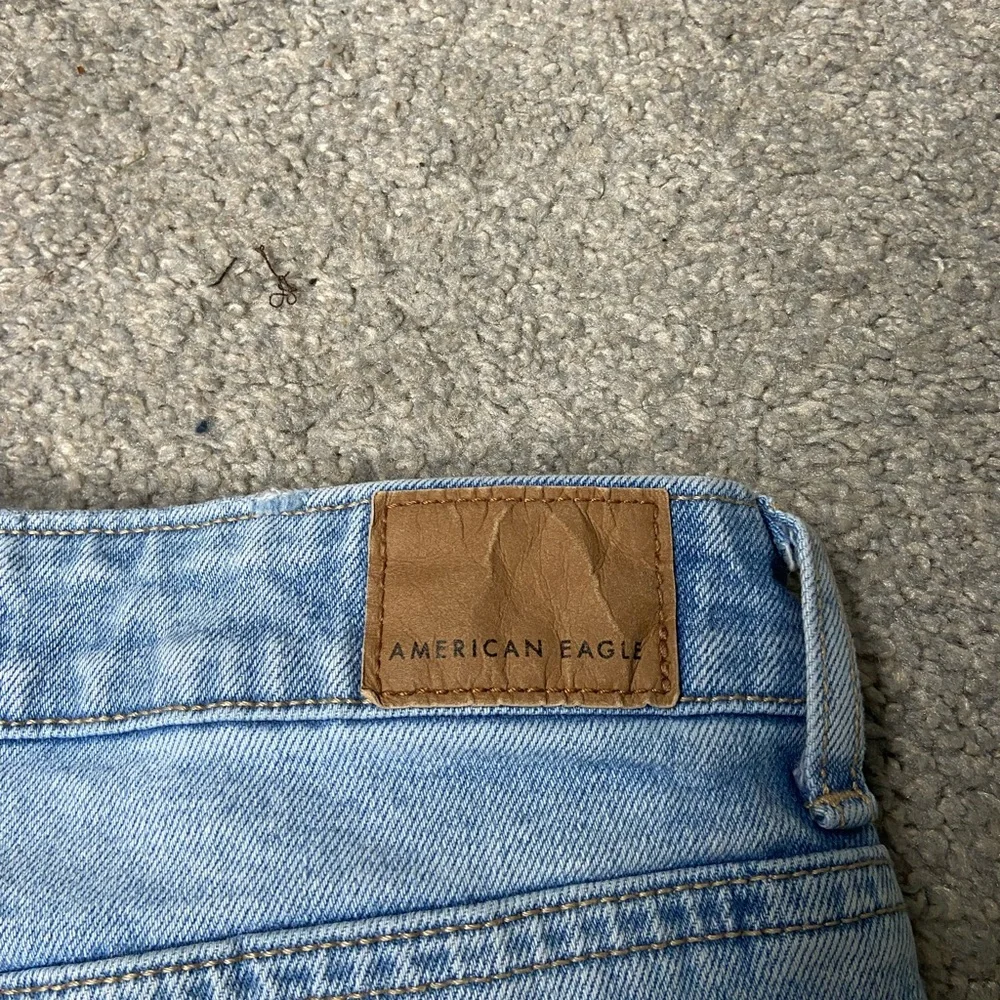 American Eagle Outfitters High Rise Baggy Long Jean Shorts Distressed Frayed Hem